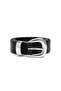 Black Shk3014 Women's Mini D Shape Thin Faux Leather Waist Belt with Silver Buckle and Strap