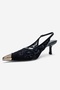 Clem Navy Blue Lace Detailed Gold Toe Women's Heeled Shoes - 6