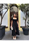Women's Black Square Neck Watermelon Sleeve Slit Midi Dress Yel0959 - 4