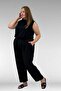 69014 Large Size Double Tensel Pants with Elastic Waist and Pockets - Black - 3