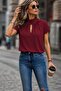 Women's Short Sleeve Turtleneck Sandy Blouse with Drop Detail - 2