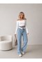 Women's Ice Blue High Waist Belt Detailed Wide Leg Jeans - 3
