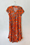 Orange V-Neck Short Sleeve Patterned Casual Viscose Woven Dress 113 64 - 2