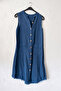 Dark Blue Judge Collar Sleeveless Buttoned Pocketed Casual Muslin Woven Dress 113 60 - 2
