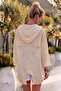 Beige Hooded 3/4 Sleeve Buttoned Cotton Woven Jacket with Star Appliqué on the Back and Tieable Skirt 75 62 - 4