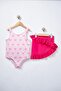 Girl's Pareo Pink Swimsuit Bow Patterned Beach and Pool Swimsuit Set - 3