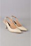 Seç V2430 Genuine Leather Heelled Shoes (Heel Height: 8 cm) Beige - 2