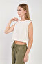 Women's Textured Zero-Sleeve Crop Blouse - Natural - 5