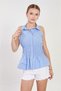 Women's Elastic Waist Sleeveless Shirt - Baby Blue - 4
