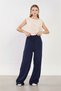 Women's Tie-Waist Linen Loose Trousers - Navy Blue - 2