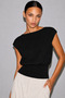 Bele Oturan Kayık Yaka Black Stretchy Crop Top Blouse