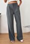 Women's Elastic Waist Double Pocket Wide Leg Trousers Anthracite - 4057 - 2