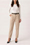 Women's Slim Fit Elastic Waist Pleated Belted Carrot Cut Fabric Trousers El-9041 - 5