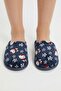 Navy Blue Hello Kitty Patterned Plush House Slippers - Soft Textured Comfortable Home Shoes - 2