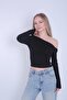 Women's Buzi Fabric One-Shoulder Long Sleeve Blouse - Asymmetric Collar - 3