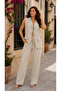 Timeless Elegance |   Women's V-Neck Tie-Up Vest and Trousers Linen Textured Two-Piece Set - 3