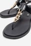 Women's Navy Blue Genuine Leather Flip-Flop Sandals with Metal Accessories - 3