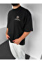 Black Oversize T-Shirt with Apple Print and Back Detail - 4