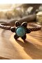 Elegant and Adjustable Flower Motif Copper Bracelet with Turquoise Natural Stone - 2
