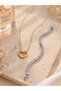 Stainless Steel Gold Heart Pendant and Zircon Crystal Stone Waterway Bracelet Women's Jewelry Set - 4
