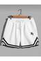 Men's White Ny Print Combed Cotton Shorts Sports Bermuda Striped Basketball Football Fitness Training Running Shorts