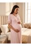 New Season Pink Floral Pattern Summer Nursing-Friendly Design Short Sleeve 100% Cotton Maternity Nightgown Set - 7