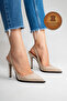 Genuine Leather Beige Suede Pointed Toe Flat Sole Stiletto High Heel Shoes Vardola - 7