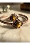 Copper Bracelet and Ring Set with Tiger's Eye Natural Stone and Twisted Detail - 2