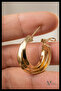 Gold Color Three Stripes Transitional Oval Hoop Earrings Thick Metal Women's Earrings - 3
