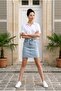 Slitless Blue Snow Straight High Waist Lycra Skirt - 4