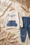 Milo Unisex Kids' Beige & Blue Funny Time Teddy Bear Printed Sweatshirt with Kangaroo Pocket and Jogger Bottom Top Set - 7