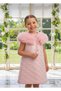 Girl's Powder Pink Embossed Dress and Tulle Bolero Set