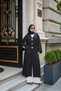 Women's Brooch Detail Waist Tie Long Linen Cardigan Black - 2