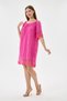 Fuchsia Italian Elastic Madonna Collar Lace Guipure Lined Short Dress 38 - 44 Size - 2
