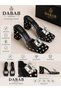 Rodin Women's Transparent Banded Stone Buckle Polka Dot Patterned Square Toe Black 7 cm Thick Heeled Slippers - 2