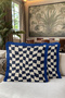 Checkered Geometric Stylish Fringed Pillowcase-Wavy Square Retro Cream Navy Blue Tassel Throw Pillow Cover - 6