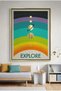 Retro Minimalist Space Kids Wall Art | Portrait Framed Canvas Print with Gold Foil Embossed | Luxury Modern Decor for Kids Room