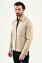 Straight Slim Fit Shirt Collar Zippered Punto Stitched Men's Coat Beige - 39659.26Y - 5