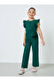 Girls Dark Green Textured Jumpsuit With Sling Bag