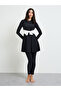 Black Contrast Tie Knot Detail Tunic And Leggings Burkini Set