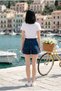 Maria Women's Navy Blue 40 cm Straight Leg High Waist Lycra Denim Shorts Jeans 2026 - 2