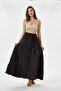 Brown Italian Elastic Waist Long Viscose Skirt Size 38 - 42
