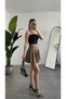 Women's Khaki Green Lined Shorts with Belted Pleated Summer and Winter Four-Season Mini Skirt - 5