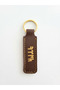 Genuine Leather Gold Gilded Göktürkçe Turkish Printed Keychain with Stitching Detail - 2