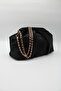 Women's Black Suede Black Clutch Portfolio Chain Cross Strap Hand and Shoulder Bag - 6