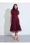 Maroon Lace A-Line Midi Dress With Tie-Belt - 3