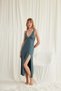 Green Lace Chest Nightgown, Women's Side Slit Long Viscose Home Dress, Thin Strap Low-Cut Nightgown, One-Piece Dowry Sleepwear