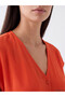 Lcwaikiki Classic Orange V-Neck Belted Waist Dress - 3