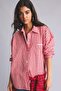 Cotton Oversized Checkered Seersucker Textured Long Sleeve Red Shirt I2624Ax26Au