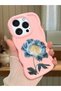 iPhone 15 Pro Compatible Case with Camera Protection Pink Silicone Couple Phone Case with Floral Pattern